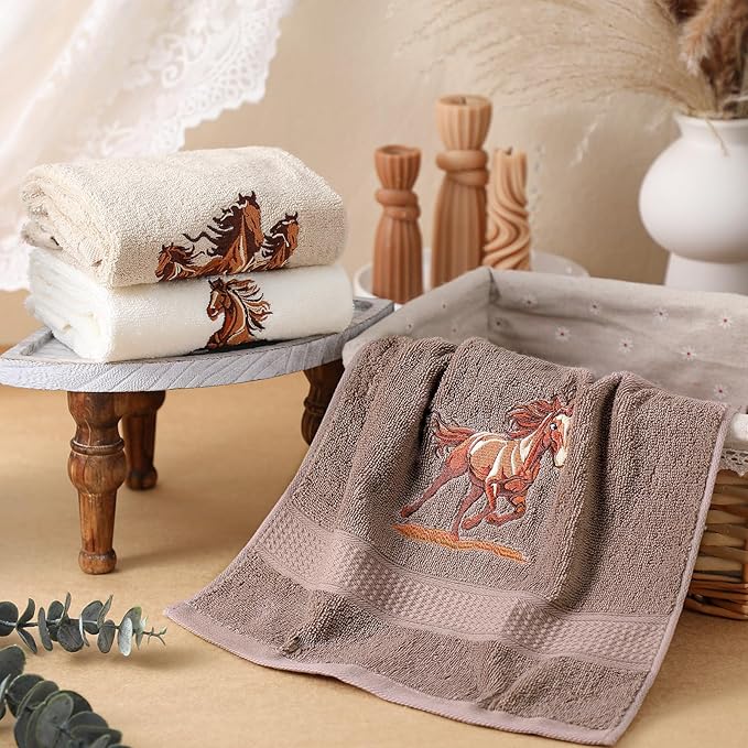 3 Pcs Western Horse Hand Towels Set for Bathroom 100% Cotton Embroidered Decorative Equestrian Horse Themed Gifts Farmhouse Towels for Bathroom Kitchen Decor 13. 3 x 29. 5''