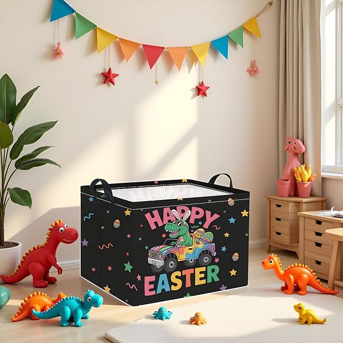 HIYAGON Rectangular Easter Basket Baby Girl Basket Fabric Storage Bin Organizer Box Room Decor(Cool Dinosaur)