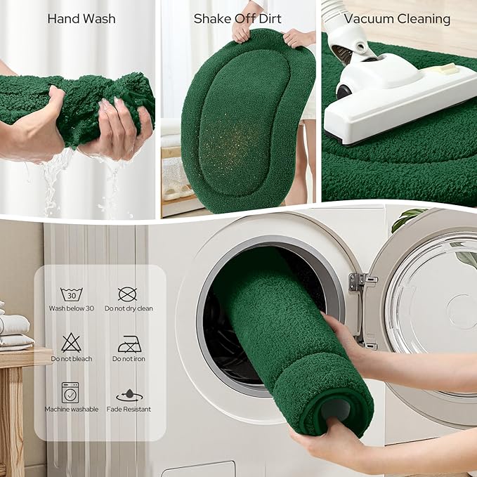 HOMEIDEAS Bathroom Rugs Sets 2 Piece, Soft Bathroom Mats and Absorbent Microfiber Machine Washable Bath Mats for Shower Room, Bathtub, Kitchen (20" x 32" + 16" x 24", Dark Green)