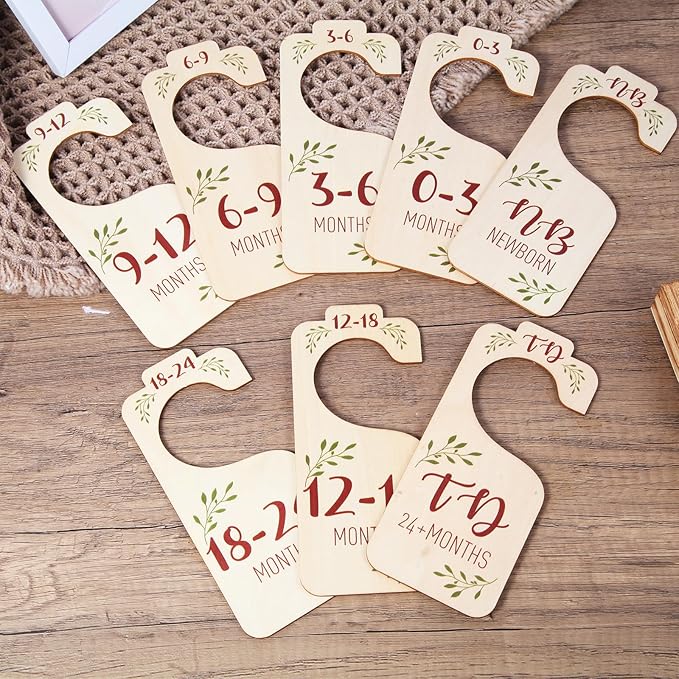 Wooden Baby Closet Dividers - Set of 8 Baby Clothes Organizer from Newborn to Toddler, Double-Sided Gender Neutral Baby Clothes Dividers