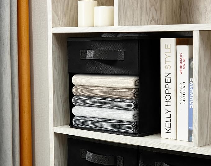 DECOMOMO Storage Bins, Cube Storage Bin with Window, Fabric Storage Cubes for Shelves (11" / 6pcs, Black)