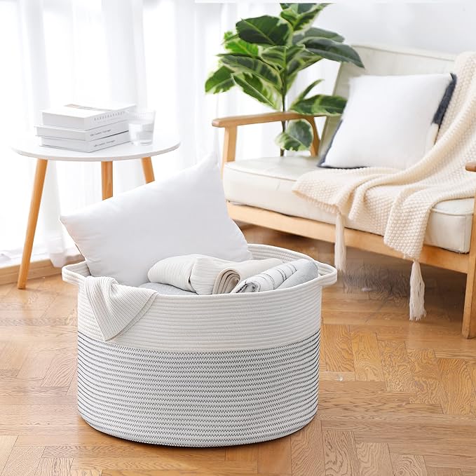 XXXL Large Cotton Rope Blanket Basket for Living Room, Woven Rope Storage Baskets for Organizing, Nursery Kids Toy Baskets Storage Bin Organizer, Baby Laundry Basket Hamper, Decor Basket, 88L