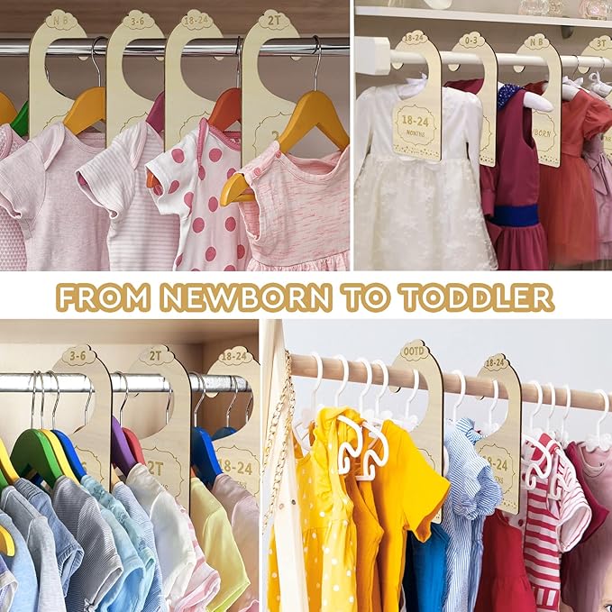 Wood Baby Closet Dividers for Baby Clothes, 10x Double-Sided Organizer - Baby Clothing Size Age Dividers, Baby Clothes Dividers, and Nursery Closet Organizers