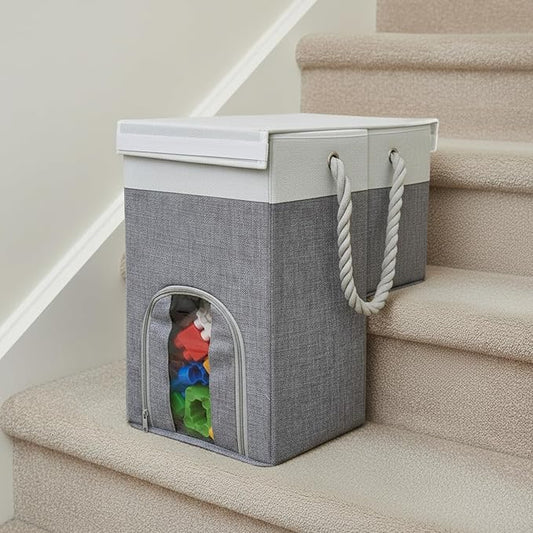 Stair Basket,16" Stair Basket for Stairs with Handle,Foldable staircase baskets for Carpeted and Wooden Stairs, Toys, Clothes, Books, Tools