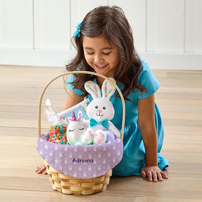 Let's Make Memories Personalized Easter Basket for Kids - For Boys - For Girls - Create Your Own - Fillable - Wicker - Easter Basket Stuffers - Small - Light Blue Rabbit