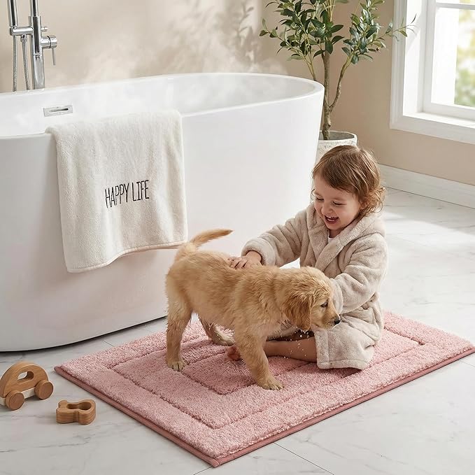 GRANNY SAYS Pink Bathroom Rugs Non Slip Washable, 16x 24, Soft Bath Mats for Bath, Microfiber Shag Rug, Absorbent Bath Floor Mat, Small Bathroom Rug for Shower, Tub, Bedroom