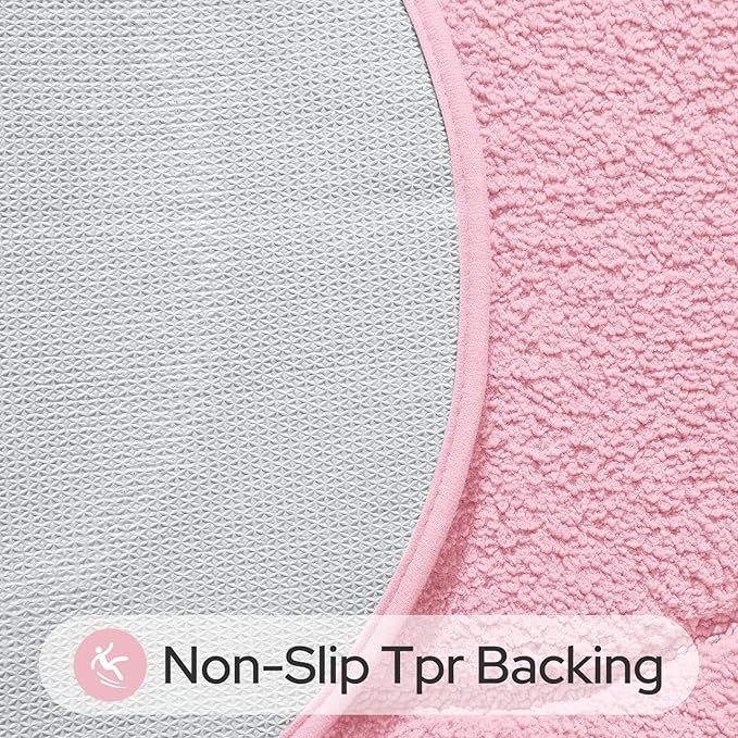 HOMEIDEAS Bathroom Rugs Sets 2 Piece, Soft Bathroom Mats and Absorbent Microfiber Machine Washable Bath Mats for Shower Room, Bathtub, Kitchen (20" x 32" + 16" x 24", Pink)