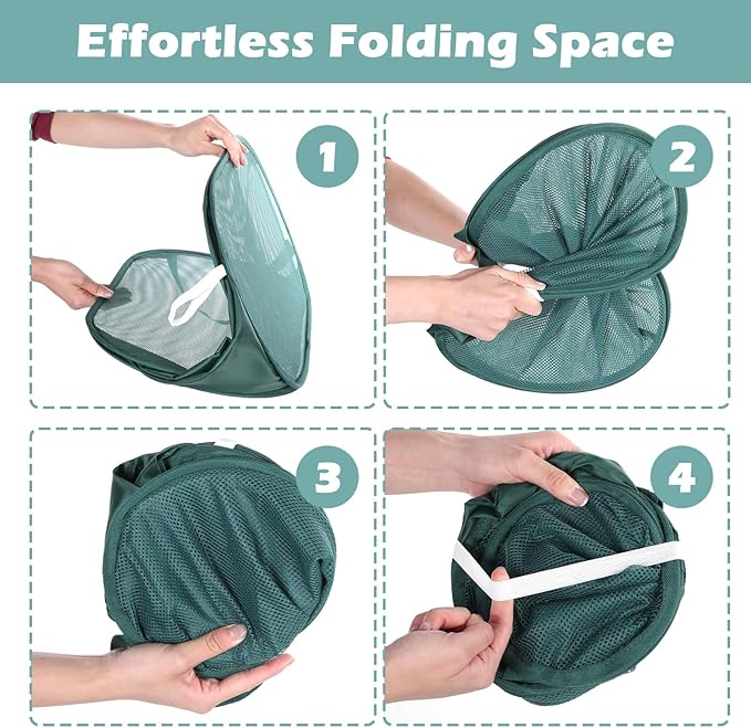 4 Pcs Foldable Mesh Popup Laundry Hamper, Handy Laundry Basket with Easy Carry Handles and Side Pocket Durable Clothes Storage for Bathroom Kids Room Dorm Travel