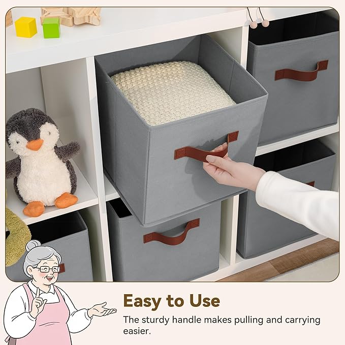 GRANNY SAYS Cube Storage Bins, 11 Inch Cube Storage Organizer, Fabric Storage Bins with PU Handle, Storage Cubes for Shelves, Closet, Dusty Blue, 6-Pack