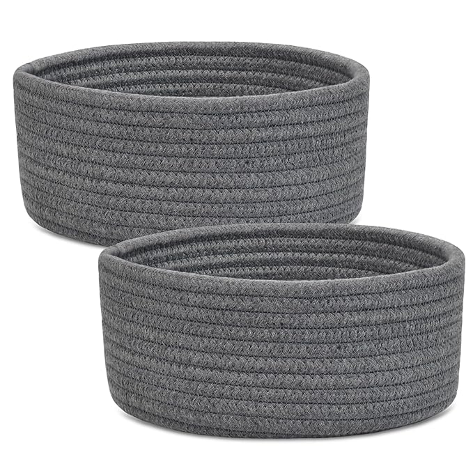 ABenkle 2 Pack Small Baskets, Cotton Rope Woven Basket, Cute Mini Tiny Storage Baskets, Decorative Boho Basket for Nursery Living Room Bedroom Shelf, Empty Gift Basket