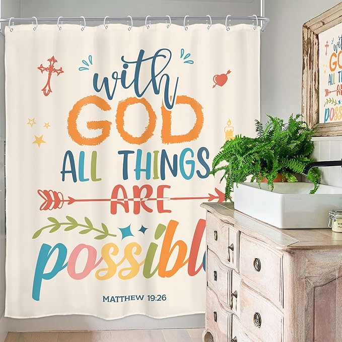 Homewelle Colorful Bible Verse Shower Curtain Inspirational Motivational Positive Quote Encouragement Scripture 60Wx72H Inch Multicolor for Kids Girl Women Waterproof Polyester Fabric Bathroom Bathtub