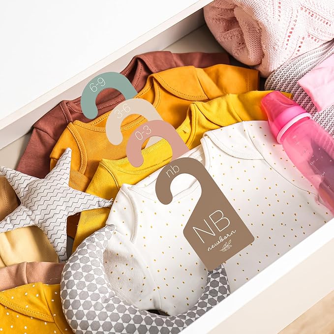 Whaline 7Pcs Baby Closet Size Dividers Warm Colors Acrylic Hanger Clothes Organizers Newborn to 24 Month Thicken Infant Wardrobe Separators For Home Nursery Baby Clothes