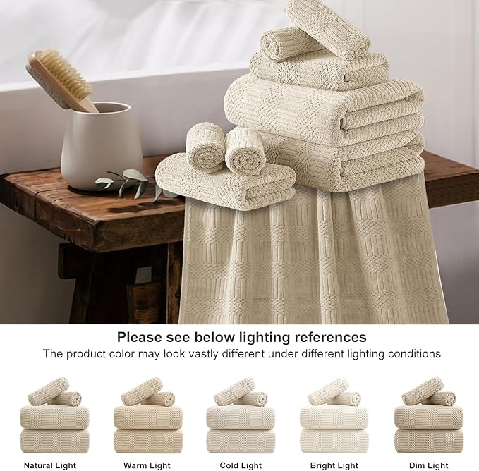 18 Pcs Camel Woven Family Towels Set-6 Bath Sheets,6 Hand Towels,6 Washcloths Soft Polyester Towels Absorbent Shower Towel Quick Dry Beach Chair Towel Lint Less Towels Set for Bathroom Spa Gym Hotel