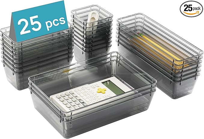 Vtopmart Clear Plastic Drawer Organizers for Bathroom (Clear Black)