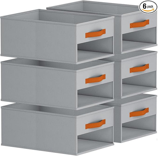 Closet Organizers and Storage - 6 Pack Storage Bins Baskets for Organization Foldable Closet Organizer with Clear Window & Handles for Clothes, Toys, Towels, Small Essentials (Grey)