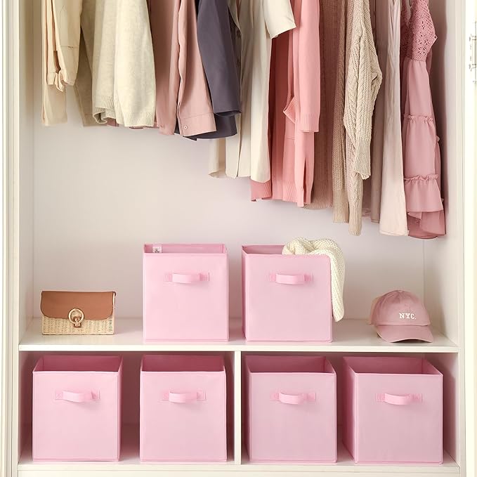 GRANNY SAYS Cube Storage Bins, 11 Inch Storage Cube Organizer, Collapsible Fabric Storage Cubes with Handle, Decorative Cube Storage Organizer for Shelves, Closet, Pink, 6-Pack
