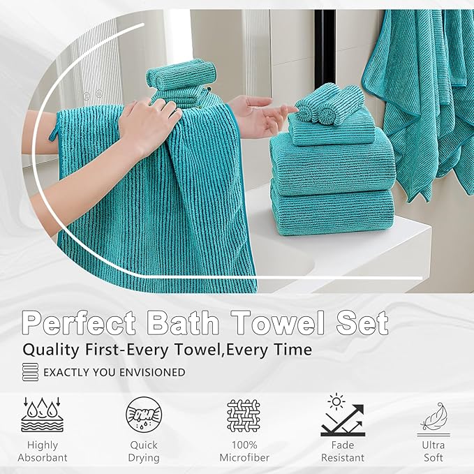 4 Piece Bath Towel Set 35"x70"Oversized Bath Towel for Bathroom Ultra Soft Fluffy Extra Large Bath Sheet Luxury Premium Bathroom Towel Highly Absorbent Quick Dry Shower Towel for Hotel Spa,Turquoise