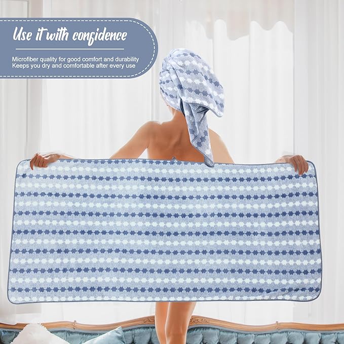 16 Pack Microfiber Bath Towels Bulk 27'' x 60'' Oversized Size Bath Towel Highly Absorbent Extra Large Soft Drying for Shower Beach Winter Salon Sport Gym Party (Cone,Blue)