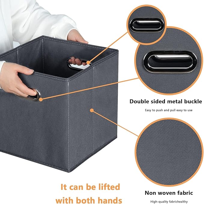 Fabric storage bins Cubes, Fabric Cube Organizer with Handle, Foldable Cube Bins for Cloth or Accessary Storage, 11x11x11, Set of 8, (Gray)