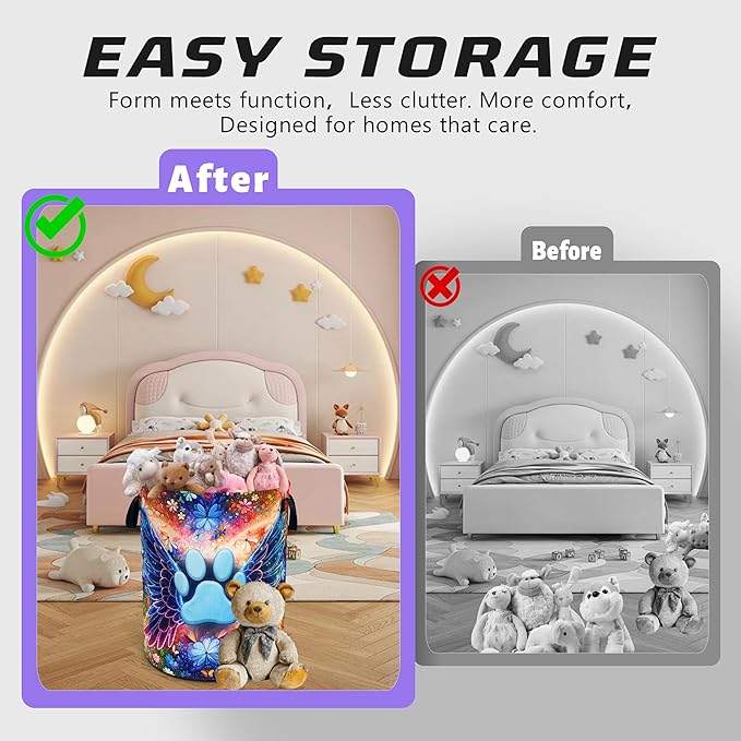 Pet Paw Prints Laundry Basket Cat Dog Animal Oxford Cloth Laundry Hamper Funny With Handle Foldable Portable Clothes Storage Basket 18.9 X 16.5 In Storage Bag For Laundry Room/Bathroom/Bedroom