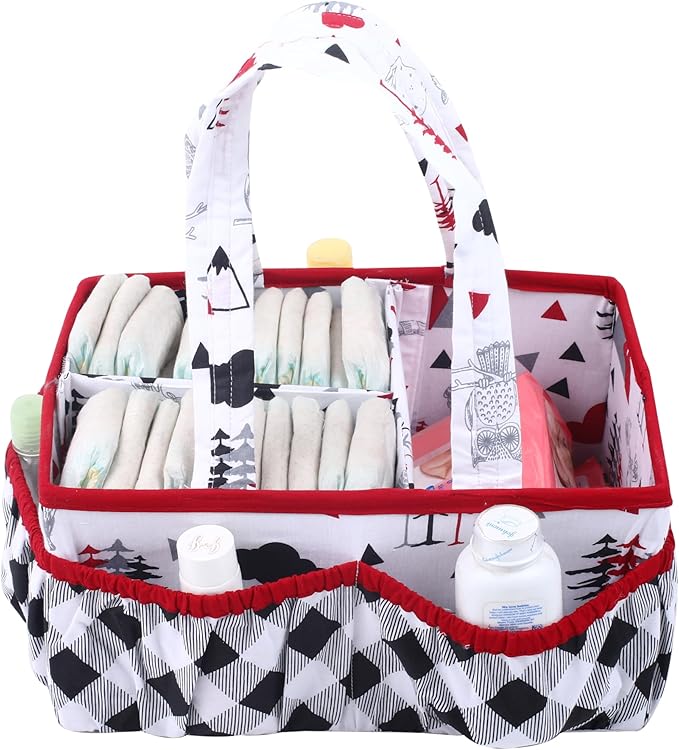 Bacati - Lumberjack Nursery Kids Storage Items, Red/Black/Grey Nursery Storage Caddy