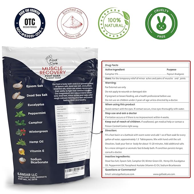 FOOT CURE Muscle Care Foot Soak with Epsom Salts – Refreshing Blend for Relaxation & Foot Care – Helps Soften Skin – Soothes Tired Feet, Invigorating Scent, Spa Pedicure – 16 oz (Pack of 2)