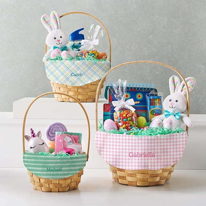 Let's Make Memories Personalized Easter Basket for Kids- For Boys - For Girls - Create Your Own - Fillable - Wicker - Easter Basket Stuffers - Small - Blue Fun Plaid