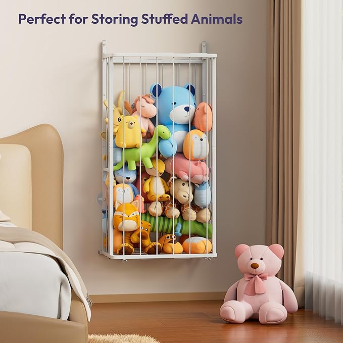 SWTYMIKI Large Stuffed Animal Storage - Over The Door Stuffed Animal Organizer, Toy Stuffy Storage for Nursery Play Room Bedroom Kid Room, Plush Organizer (White, 2-Tier)