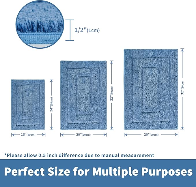 GRANNY SAYS Blue Bathroom Rugs Non Slip, 20" x 32", Bath Rugs for Bath, Bathroom Rugs Washable，Absorbent Bath Mats for Bath Floor, Shower Microfiber Bath Mat for Tub