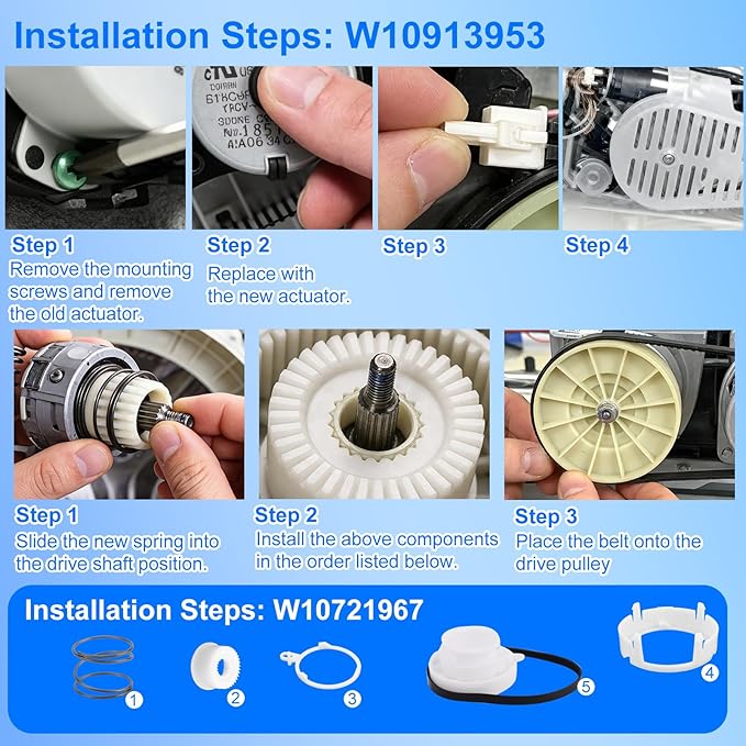 Upgraded W10913953 Washer Shift Actuator, W10721967 Pulley Clutch Kit & Drive Belt W10006384 Replaces 49TYZ-E120A1 W11481722 W10815026 MVWX655DW1