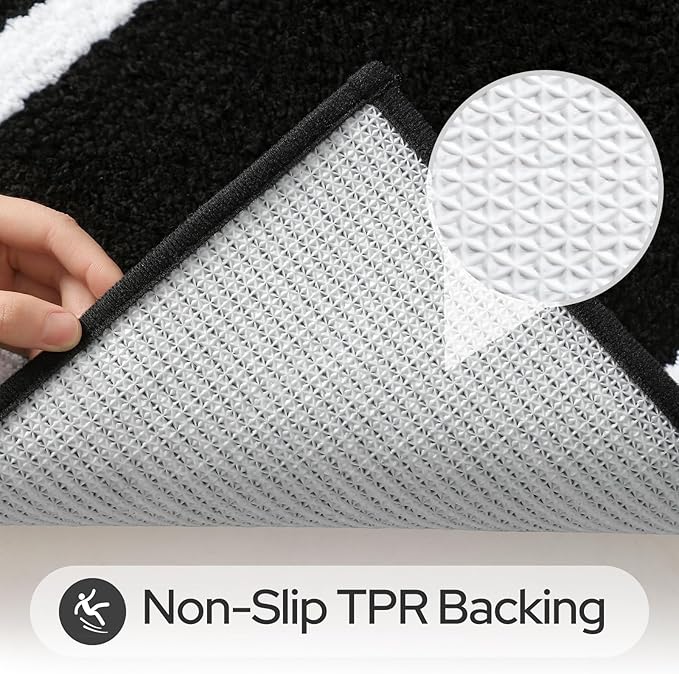 HOMEIDEAS Black and White Bathroom Rugs Sets 2 Piece, Super Soft and Absorbent Microfiber Tufted Bath Mats, Non-Slip and Machine Washable Bath Rugs