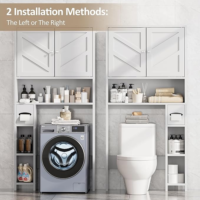 Meilocar Bathroom Storage Cabinet Over Toilet with Toilet Paper Holder Stand, Freestanding Bathroom Storage Organizer Cabinet Space Saver W/Adjustable Shelf, White