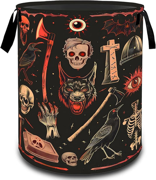 Gothic Horror Laundry Basket, Dirty Collapsible Clothes Toy Organizer Hamper for Kids Adults, Oxford Cloth Waterproof Storage Bin for Bedroom Bathroom Goth Decor Halloween Gifts, 19.7"X15.7"