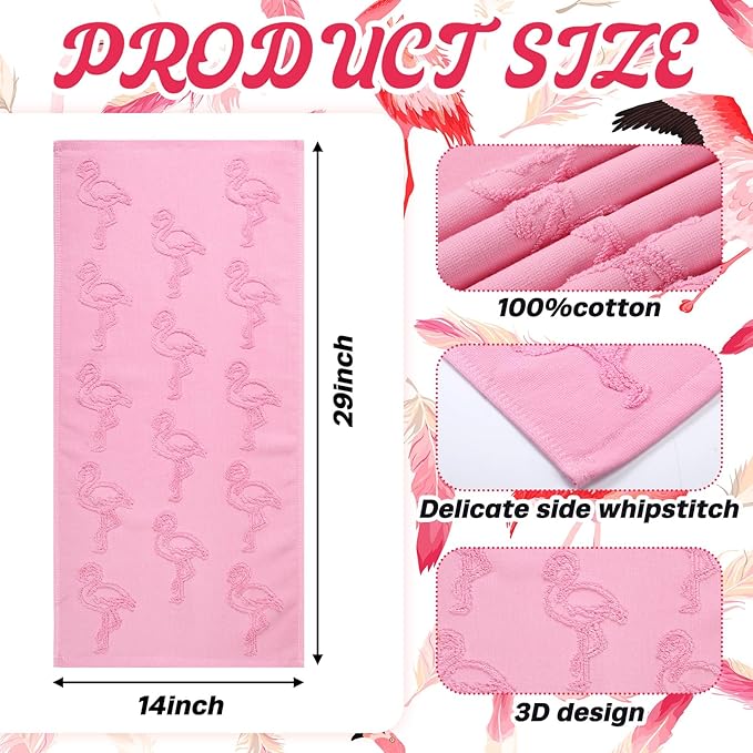 2 Pcs Flamingo Hand Towels for Bathroom 100% Cotton Jacquard Weave Hand Towels Pink Soft Absorbent Dish Washcloth for Bathroom Kitchen Tropical Summer Theme Gifts, 29.5 x 13.8 Inch