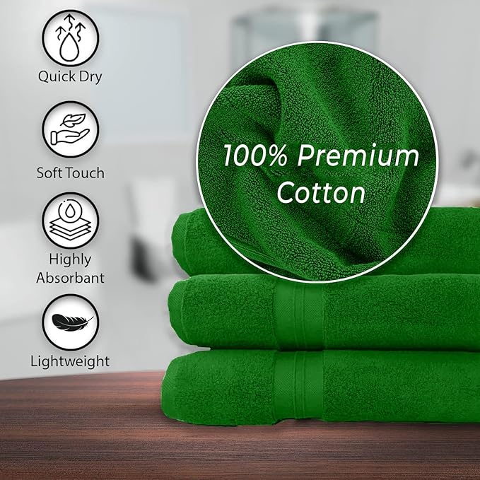 100% Cotton Bath Towels, 24x48 Pack of 6 Towels, Quick Dry, Highly Absorbent, Soft Feel Towel, Gym, Spa, Bathroom, Shower, Pool, Luxury Soft Towels (Dark Green, 24x48-6 Pack)