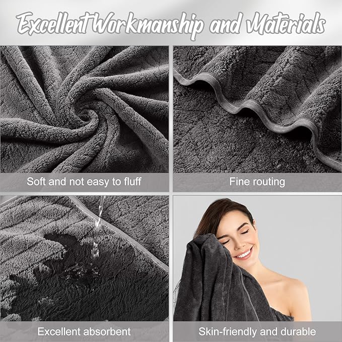 8 Pack Microfiber Bath Towels Bulk 27'' x 60'' Oversized Bath Towel Highly Absorbent Extra Large Shower Sheets Soft Drying for Beach Pool Bathroom Salon Party (Wheat,Dark Grey)