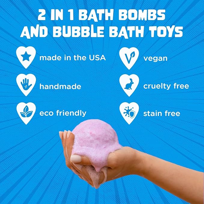 Poke Monster Bath Bombs for Kids with Surprise Inside (6 Pack) - Large Bubble Bath Bomb for Boys & Girls - Fruity Scent, Skin-Safe, USA Made, Children and Boys Valentines Gift by Two Sisters