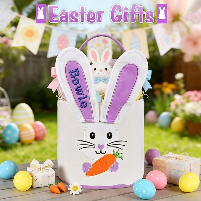 Easter Baskets for Kids - Touber Bunny Easter Basket | Gifts for Boys & Girls and Hunting Party Favor Supplies - Purple Ears