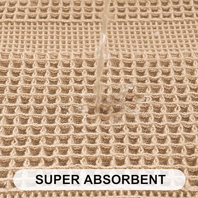 Hiasan Set of 2 Waffle Bath Mat, Super Absorbent Non Slip Bathroom Boho Rug with Tassels, Machine Washable Bath Mats for Bathroom, Ultra Soft Rubber Backed Rug, Loop-Brown, 16" x 24" + 20" x 32"