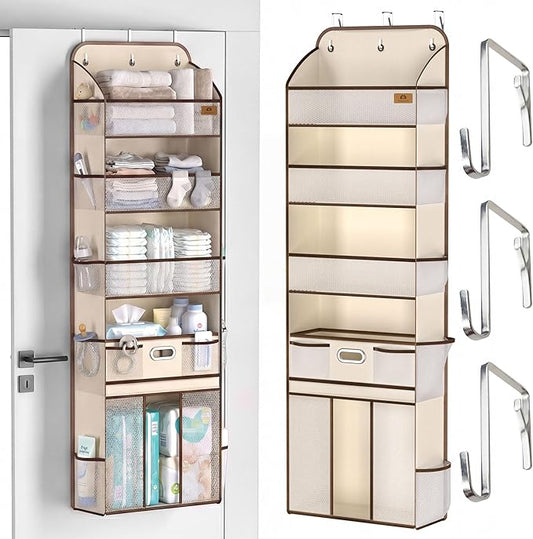 Over The Door Organizer with Large Capacity Diaper Storage & Mesh Window,for Baby Essentials & Nursery, 55lbs Hanging Storage for Closet, Bathroom, Bedroom, Dorm -12 Pockets