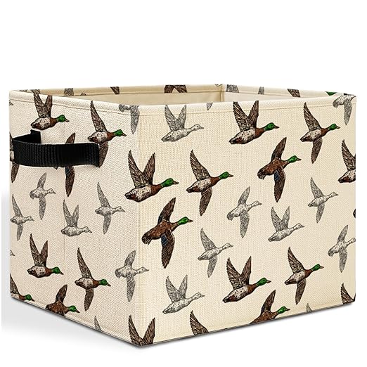 Vintage Mallard Duck Storage Bins Box with Handles, Duck Nursery Decor, Wild Flying Ducks Laundry Basket Hamper Collapsible Clothes Toys Organizer for Kids Boys Bedroom Bathroom