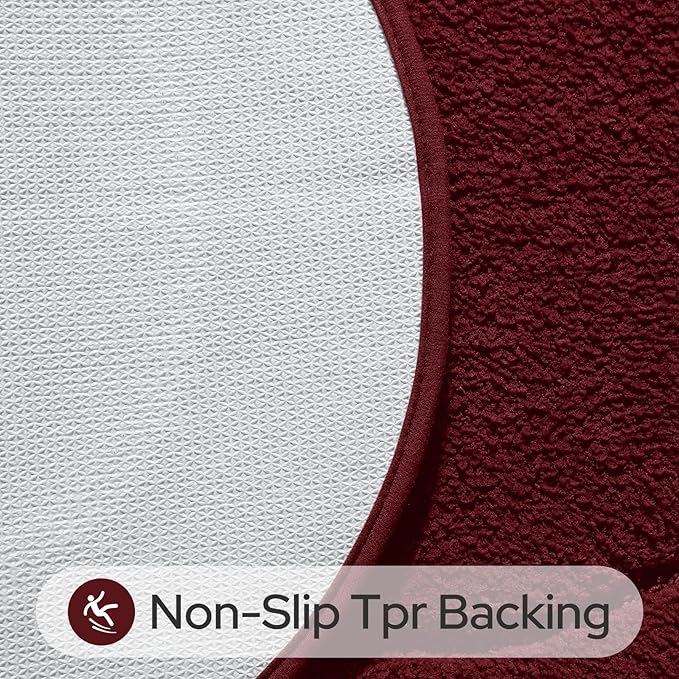 HOMEIDEAS Bathroom Rugs Sets 2 Piece, Soft Bathroom Mats and Absorbent Microfiber Machine Washable Bath Mats for Shower Room, Bathtub, Kitchen (20" x 32" + 16" x 24", Burgundy Red)