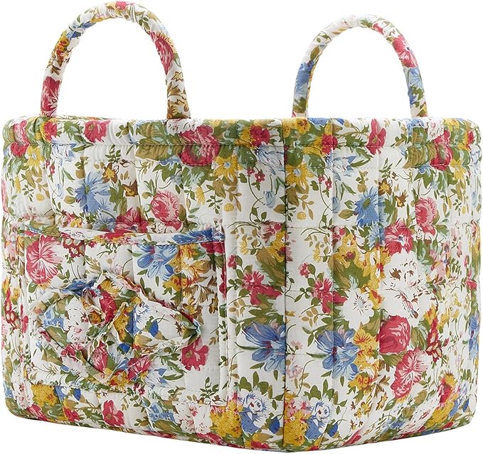 Boho Fabric Storage Basket, Large Capacity Laundry Basket, 12.2'' x 10.23'' x 10.23'' Collapsible Laundry Hamper with Easy Carry Handles (Flower, L)
