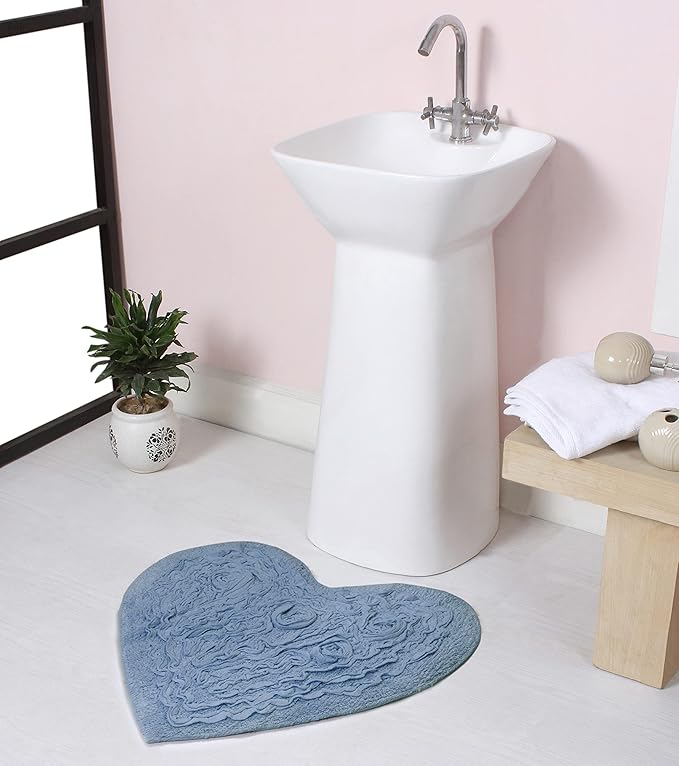 Home Weavers Bell Flower Collection 100% Cotton Tufted Bath Rugs, Extra Soft and Absorbent Bath Rugs, Non-Slip Bath Mats, Machine Washable, Bath Mats for Bathroom Floor, 25"x25" Heart, Sky Blue