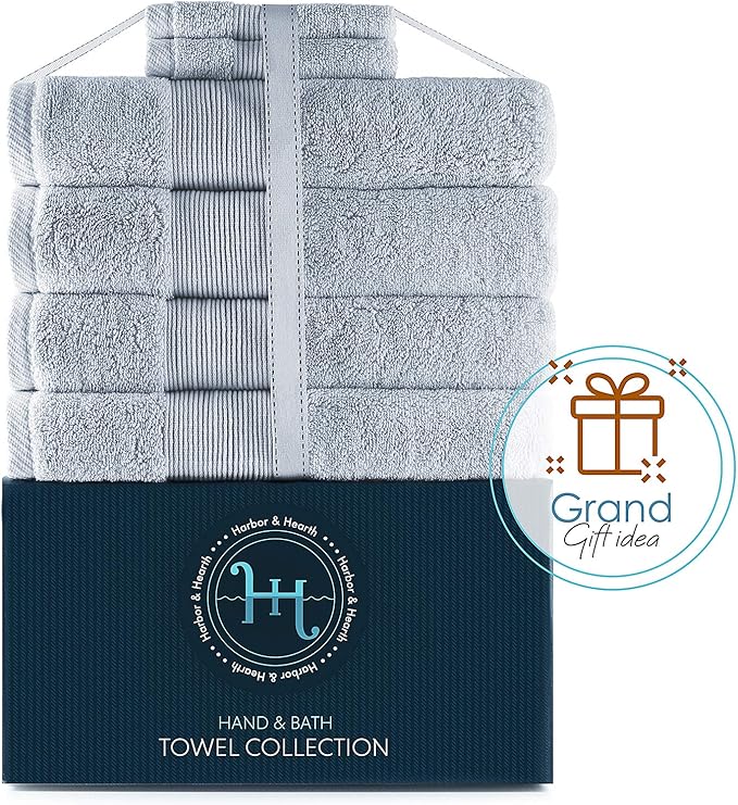Hearth & Harbor Bath Towels for Bathroom - 100% Ring Spun Cotton Luxury Bathroom Towels - Ultra Soft & Highly Absorbent, Bath Towels Set of 6 - Ice Blue