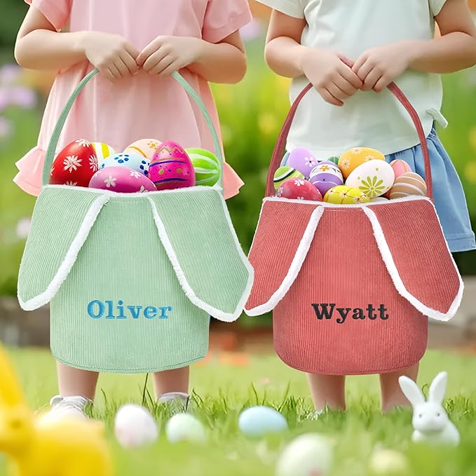 Easter Basket, Touber Easter Bunny Basket, Personalized Easter Baskets for Kids, Easter Gifts Basket for Girls Baby Children - Bunny Ear Red