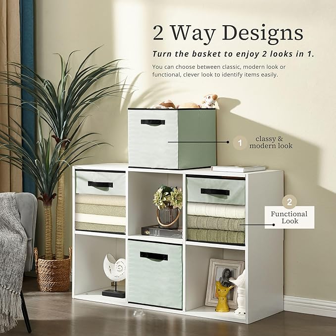 DECOMOMO Kallax Storage Cubes, 13x13x15 Storage Cube Bins with Window, Baskets for Organizing Shelves (Kallax / 4pcs, Green)