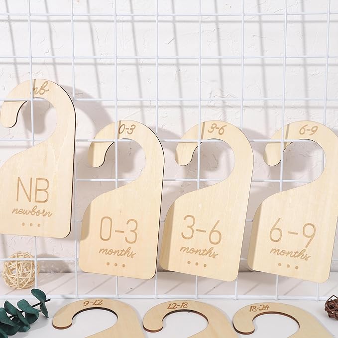 Baby Closet Dividers Wooden - Clothes Size Markers for Babies,Organize Babies Closet Hanger,Baby Nursery Closet Dividers,Newborn to 24 Months for Home Nursery Clothes