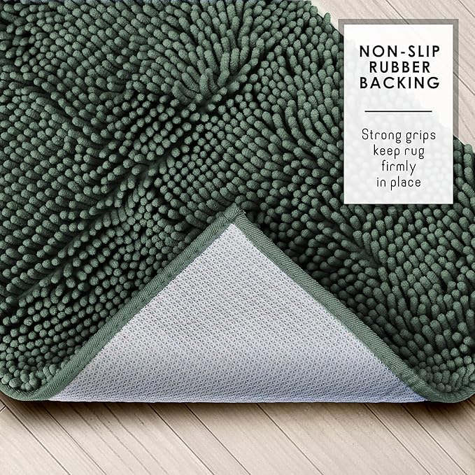 Hearth & Harbor Bathroom Rugs, Chenille Bath Mat - Machine Washable Bath Mats for Bathroom Non-Slip Backing Rubber, Quick Dry Bathroom Mat - Hunter Green 24x36