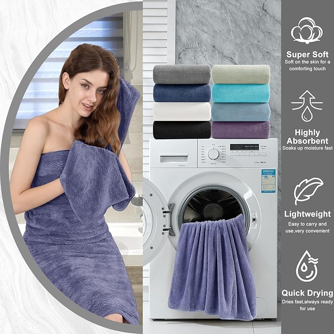 8 Piece Bath Towel Set |2 Oversized Large Bath Sheet,2 Hand Towels,4 Washcloths| Ultra Soft Bath Towel Set for Bathroom Hotel Gym Spa,Highly Absorbent Quick Dry Bathroom Towel Collections,Wedgewood